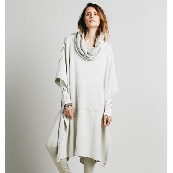 Free People Sweaters - FREE PEOPLE • New Oh You Fancy Poncho M/L Heather Grey Cotton Beach Pullover